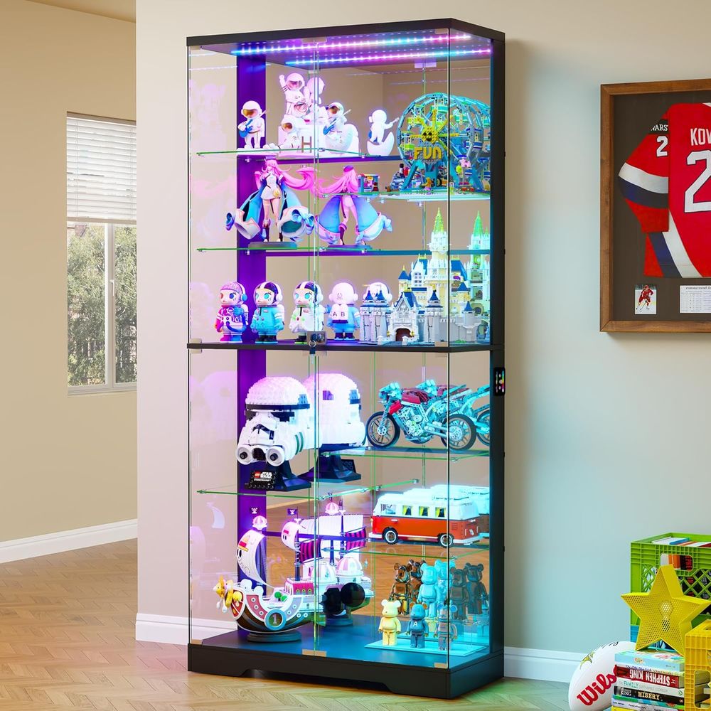 Glass Cabinet Display - 10-Tier Lockable Glass Display Cabinet with