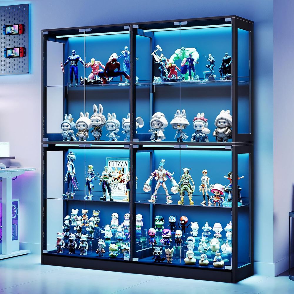 4-Tier LED-Lit Glass Shelf Cab - Glass Cabinet Display recensione e prezzo