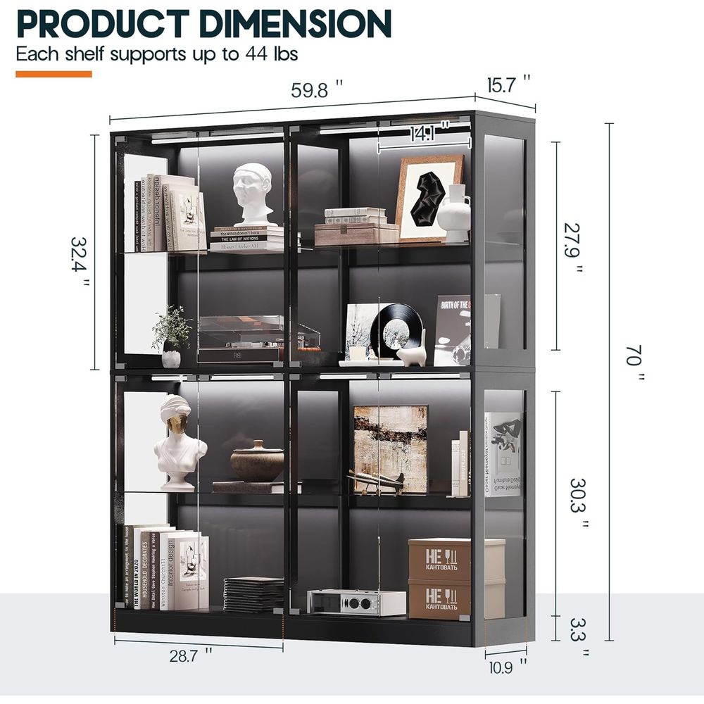 4-Tier LED-Lit Glass Shelf Cab - Glass Cabinet Display recensione e prezzo