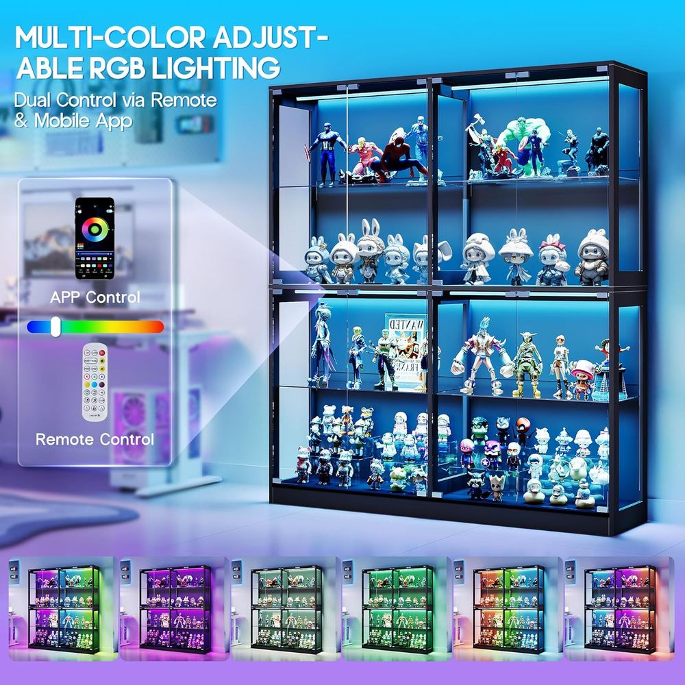 4-Tier LED-Lit Glass Shelf Cab - Glass Cabinet Display recensione e prezzo