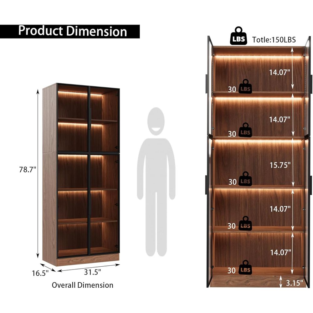 78.7 LED-lit 5-Tier Glass Door - Glass Cabinet Display recensione e prezzo