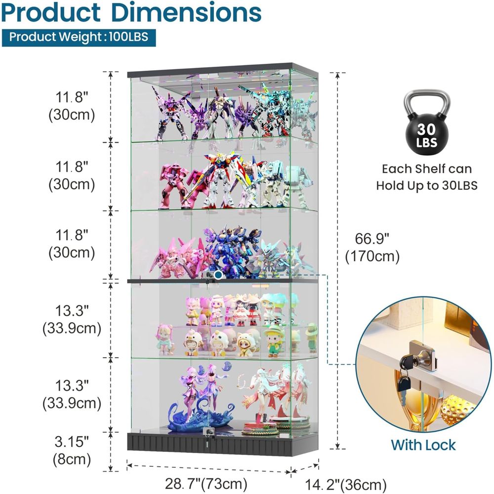 LED-Illuminated 5-Tier Lockabl - Glass Cabinet Display recensione e prezzo