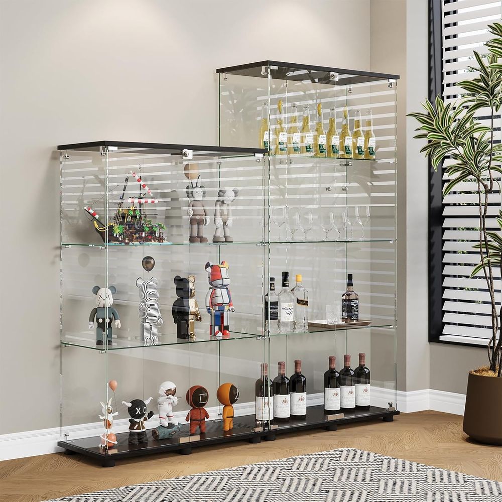 Black 4-Shelf Double Door Lock - Glass Cabinet Display recensione e prezzo