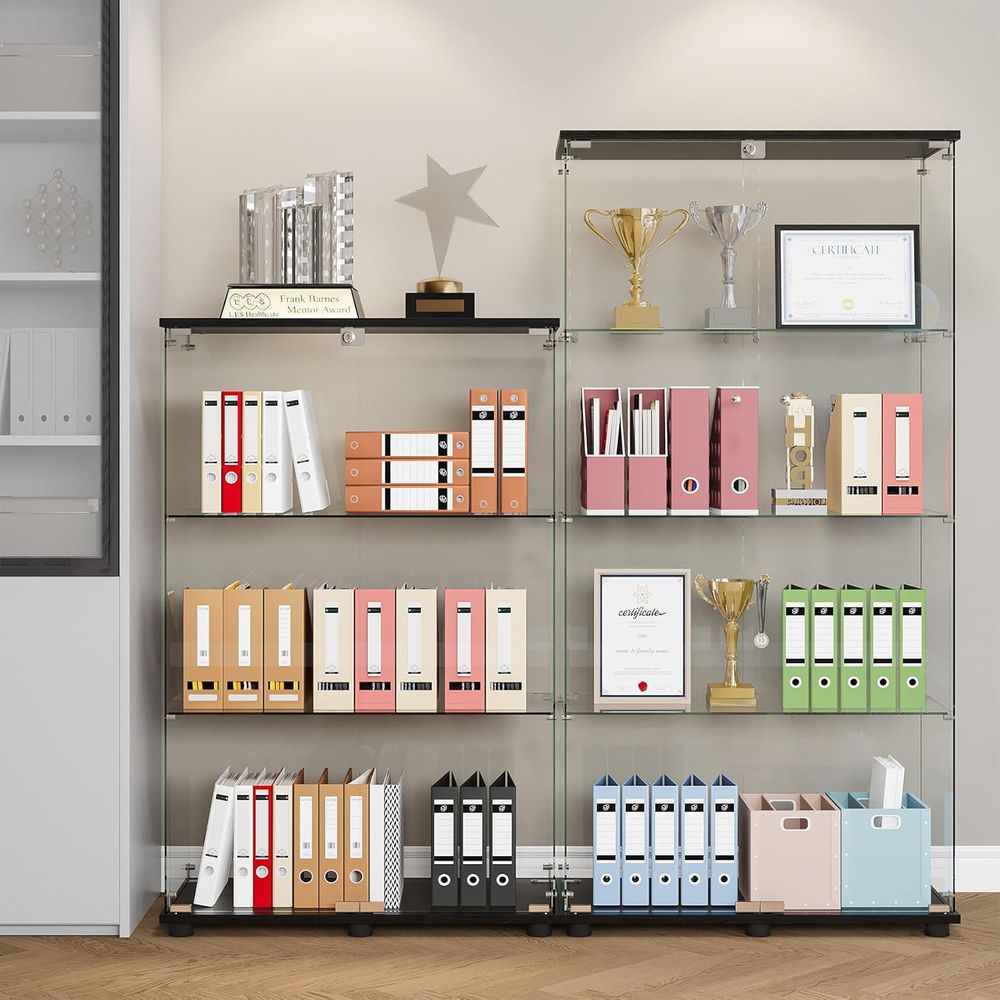 Black 4-Shelf Double Door Lock - Glass Cabinet Display recensione e prezzo