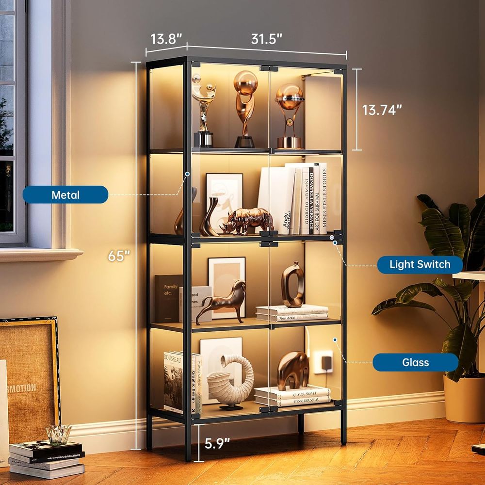 65 LED-Lit Glass Display Cabin - Glass Cabinet Display recensione e prezzo